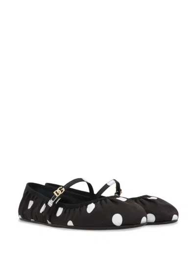 Dolce & Gabbana Odette Polka-dot Satin Ballet Flats