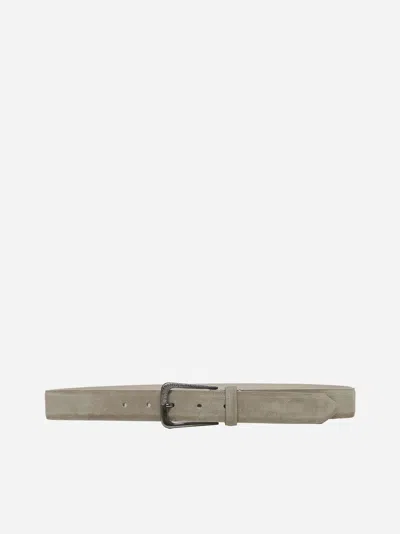 Brunello Cucinelli Adjustable Grey Leather Belt With Punch-hole Detailing