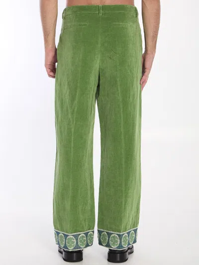 Valentino Garavani Velvet Trousers With Jacquard Hem In Green