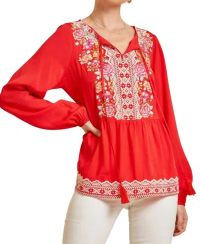 Andree By Unit Embroidered Peplum Blouse In Red