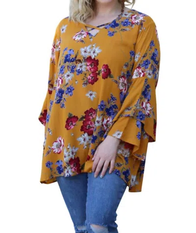 Angie Floral Layered Bell Sleeve Tunic - Plus In Multi In Multi