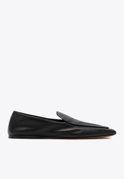 The Row Awar Leather Loafers Flat Sole In Black
