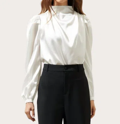 Sugarlips Estella Satin Mock Neck Blouse In White In White