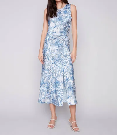 Charlie B Sleeveless With Rushed Drawstring Dress In Blue In Blue