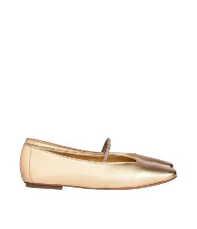Pedro Garcia Tila Metallic Crystal-strap Ballerina Flats In Gold