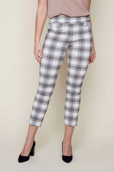 Renuar Pull On Plaid Ankle Pants In Tan Combo In Beige