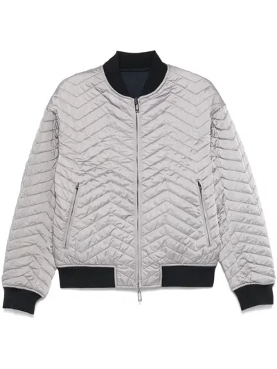 Emporio Armani Long-sleeved Double-sided Jacket In Grey
