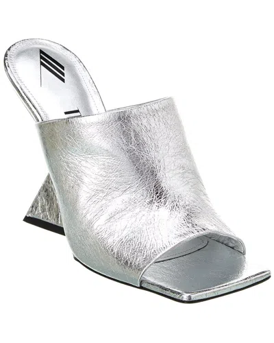 Attico Cheope 105mm Laminated Leather Mules In Silver