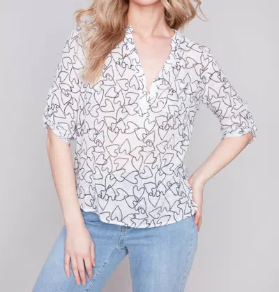 Charlie B Printed Gauze Blouse In White In White