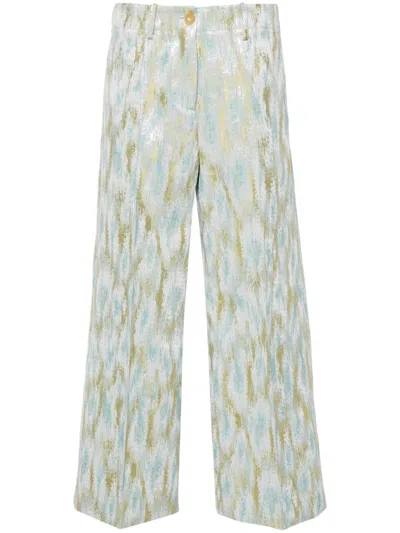 Erika Cavallini Semi-couture Multicolor Printed Cropped Trousers In Multi