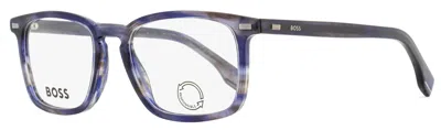 Hugo Boss Men's Rectangular Eyeglasses B1368 Jbw Blue Havana 53mm In Multi