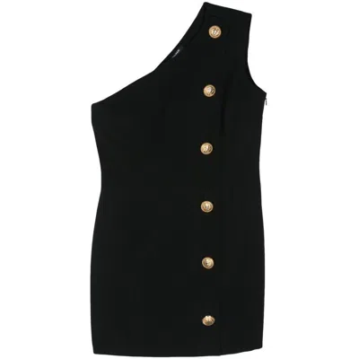Balmain One-shoulder Mini Dress In Black