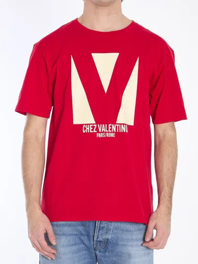 Valentino Crewneck Graphic Print T-shirt Logo In Red