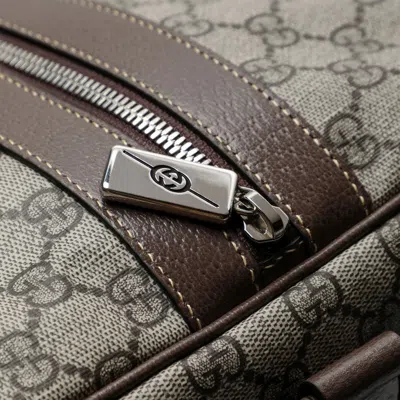 Gucci Medium Duffle Bag With Web Detail In Beige And Ebony Gg Fabric Men In Brown