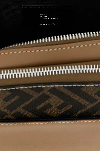 Fendi Jacquard Print Leather Shoulder Bag In Brown