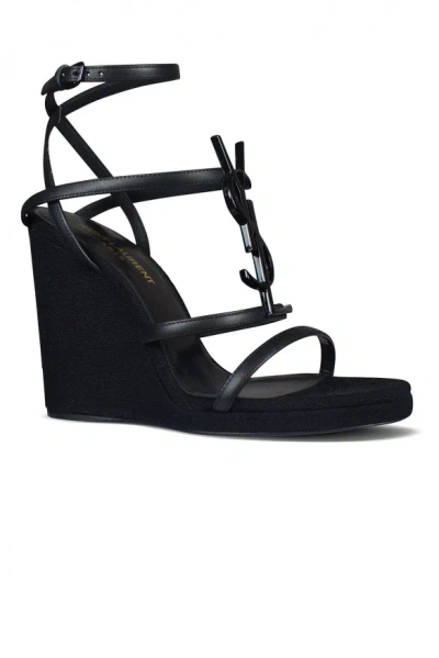 Saint Laurent Cassandra 110mm Wedge Sandals In Black