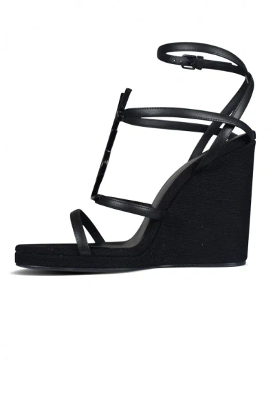 Saint Laurent Cassandra 110mm Wedge Sandals In Black