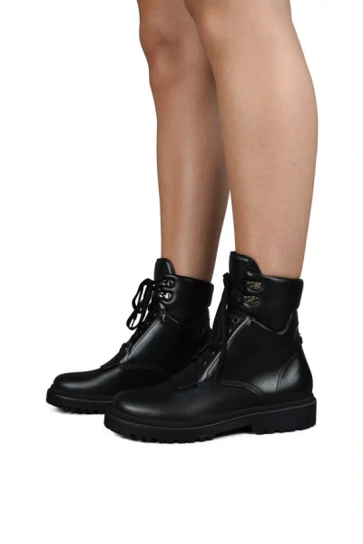 Moncler Lace-up Leather Ankle Boots In Black
