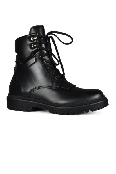 Moncler Lace-up Leather Ankle Boots In Black