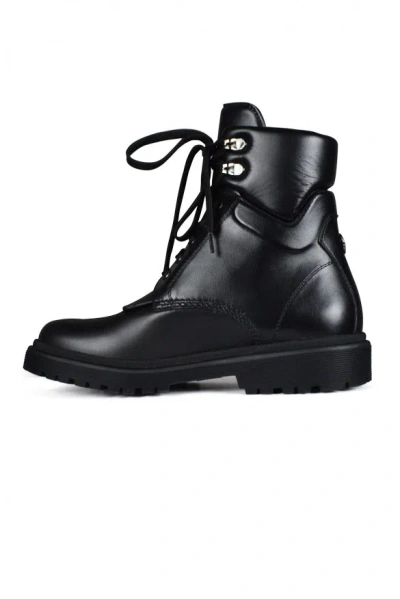 Moncler Lace-up Leather Ankle Boots In Black