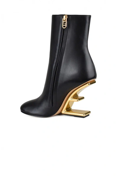 Fendi Lambskin Metallic F-heel Ankle Booties In Black