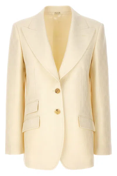 Gucci Single-breasted Jacquard Logo Blazer Blazer And Suits White In White