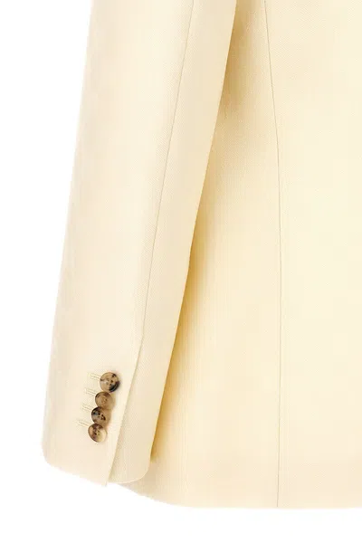 Gucci Single-breasted Jacquard Logo Blazer Blazer And Suits White In White
