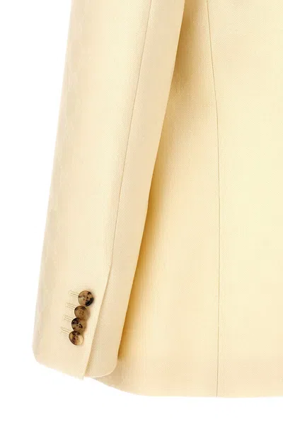 Gucci Single-breasted Jacquard Logo Blazer Blazer And Suits White In White