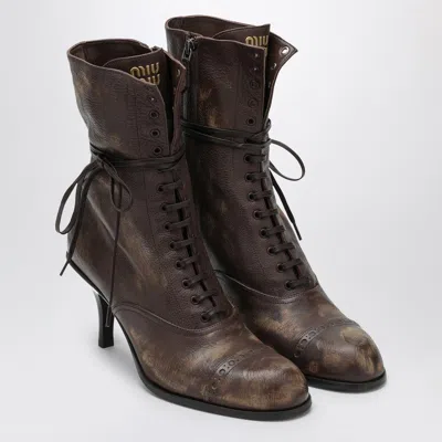 Miu Miu Cocoa-coloured Lace-up Boot With Heel In Brown