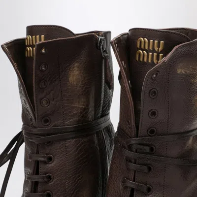 Miu Miu Cocoa-coloured Lace-up Boot With Heel In Brown