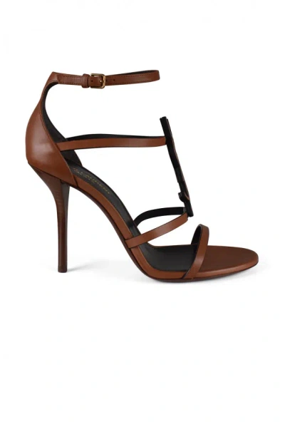 Saint Laurent Cassandra 100 Leather Sandal In Brown