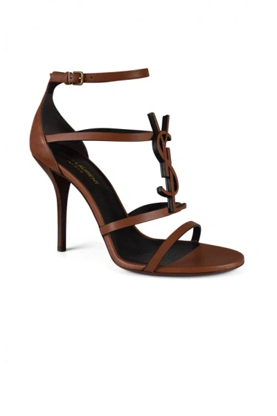Saint Laurent Cassandra 100 Leather Sandal In Brown