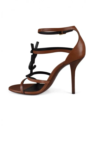 Saint Laurent Cassandra 100 Leather Sandal In Brown
