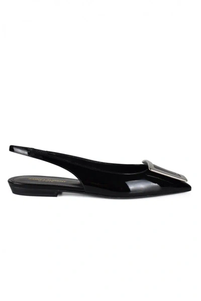 Saint Laurent Vivi Canvas Slingback Flat (authentic ) In Black