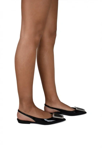 Saint Laurent Vivi Canvas Slingback Flat (authentic ) In Black