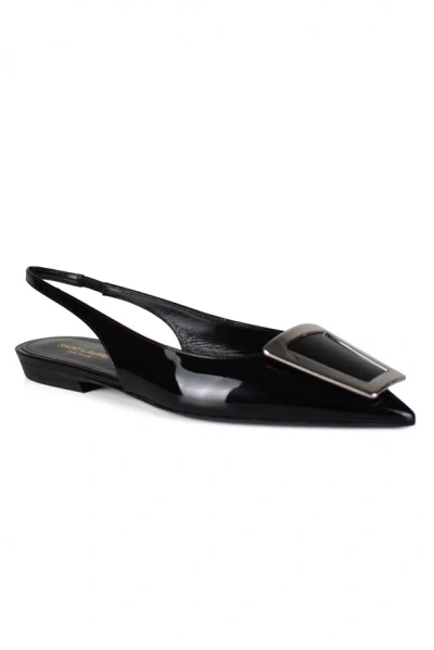 Saint Laurent Vivi Canvas Slingback Flat (authentic ) In Black