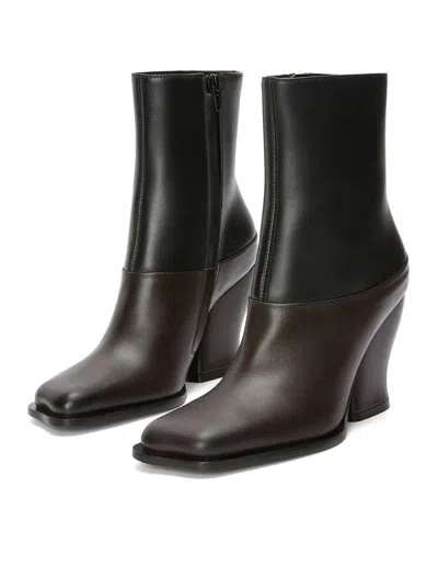 Loewe Two-tone Leather Onda Ankle Boots In Brown