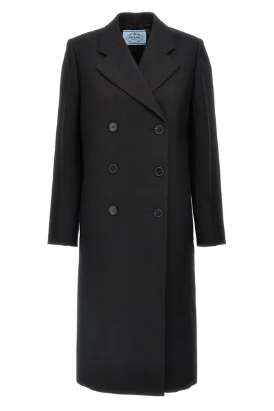 Prada Virgin Wool Coat In Black