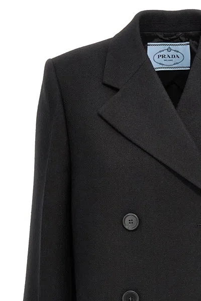 Prada Virgin Wool Coat In Black