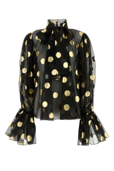 Dolce & Gabbana Silk Organza Lamé Polka Dot Blouse In Multicolor