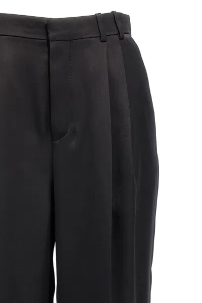 Saint Laurent Black Satin Loose Trousers In Black