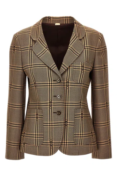 Gucci Madras Wool Blazar With Horsebit In Cream