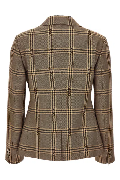 Gucci Madras Wool Blazar With Horsebit In Cream