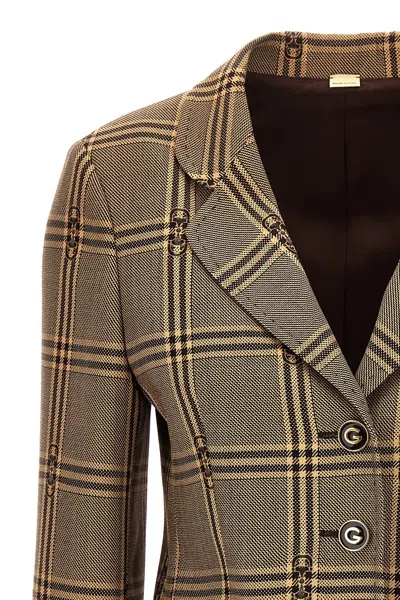 Gucci Madras Wool Blazar With Horsebit In Cream
