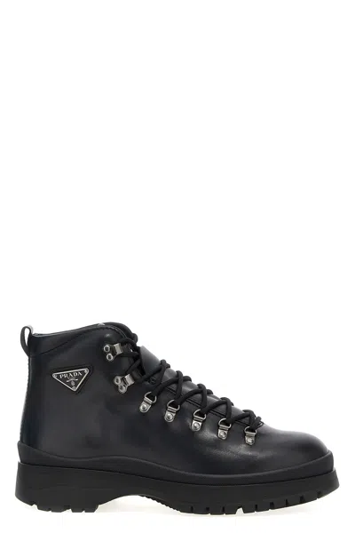 Prada Logo Leather Ankle Boots Boots And Ankle Boots Black In Black