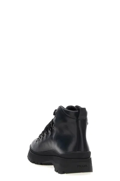 Prada Logo Leather Ankle Boots Boots And Ankle Boots Black In Black