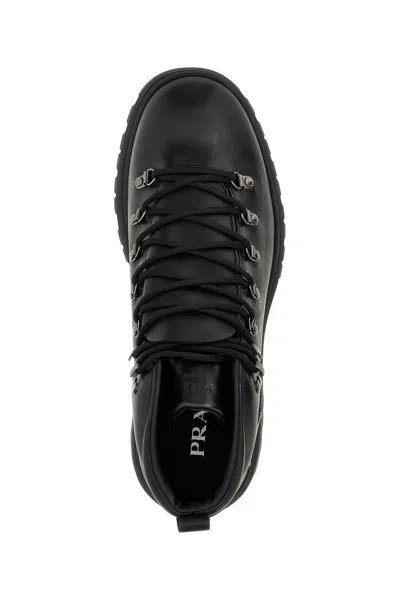 Prada Logo Leather Ankle Boots Boots And Ankle Boots Black In Black