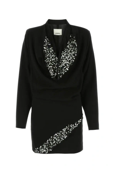 Isabel Marant Lazeli Draped Sequin-embellished Crepe Mini Dress In Black