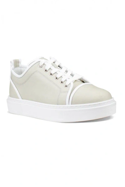 Christian Louboutin Varsijunior Leather-trimmed Cotton-gabardine Sneakers In Gray