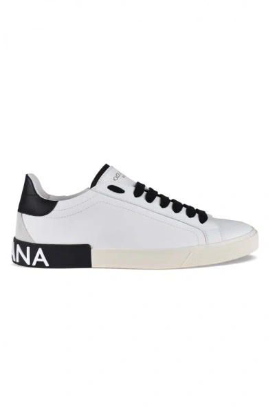 Dolce & Gabbana Portofino Leather Sneakers With Rubberized Logo Shoes In White